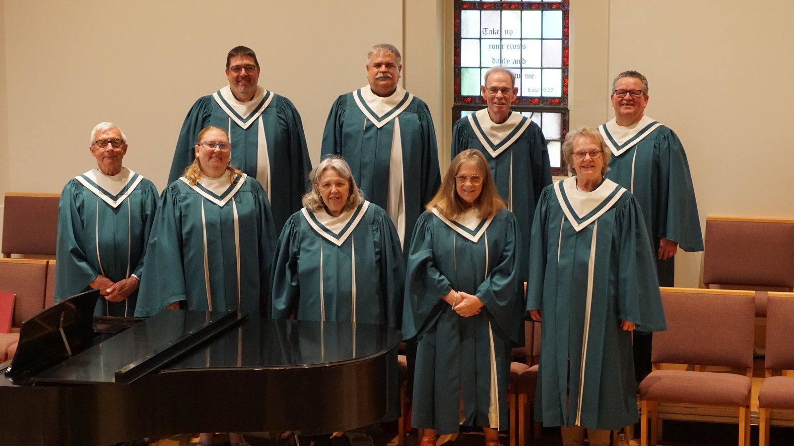 Peace choir members in green robes